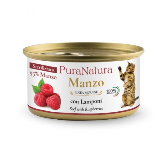 PuraNatura Sterilised Cat Beef & Raspberries 12x85g, Говядина и малина, влажный корм для стерилизованных кошек